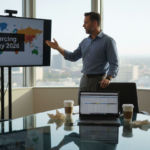 Manager presenting outsourcing strategy in office