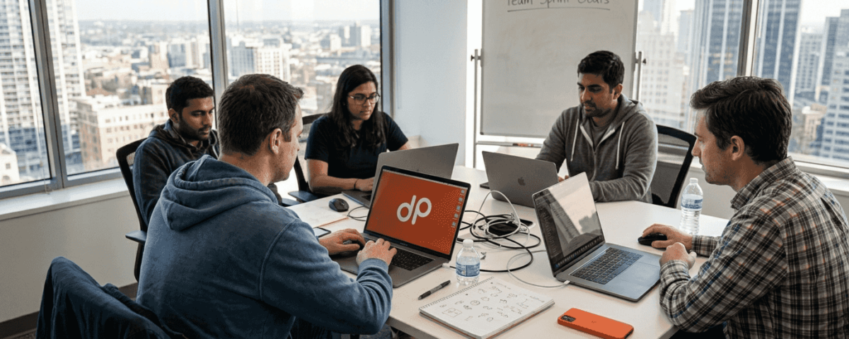 Tech professionals join remote team video call