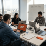 Tech professionals join remote team video call