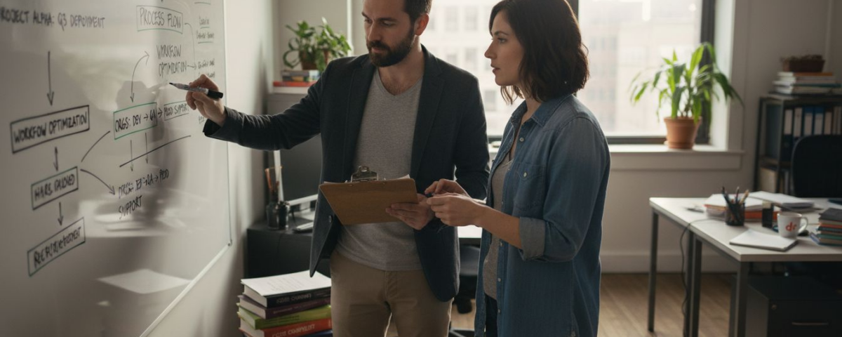 Managers planning engineering team workflow