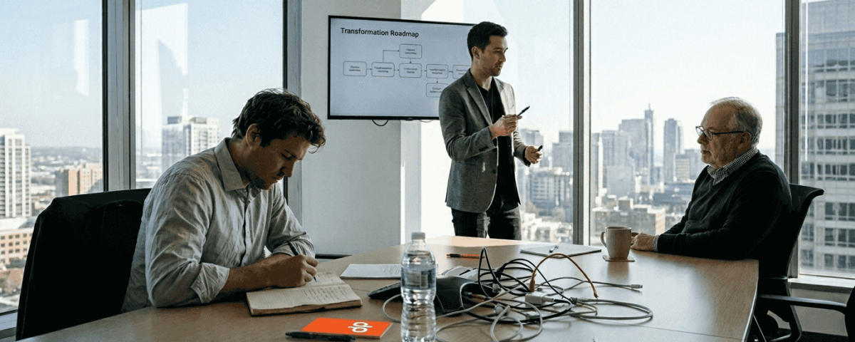 Team collaborating over digital transformation roadmap