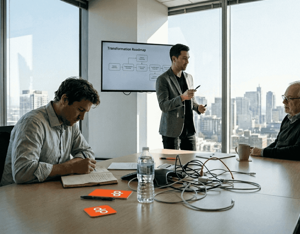 Team collaborating over digital transformation roadmap