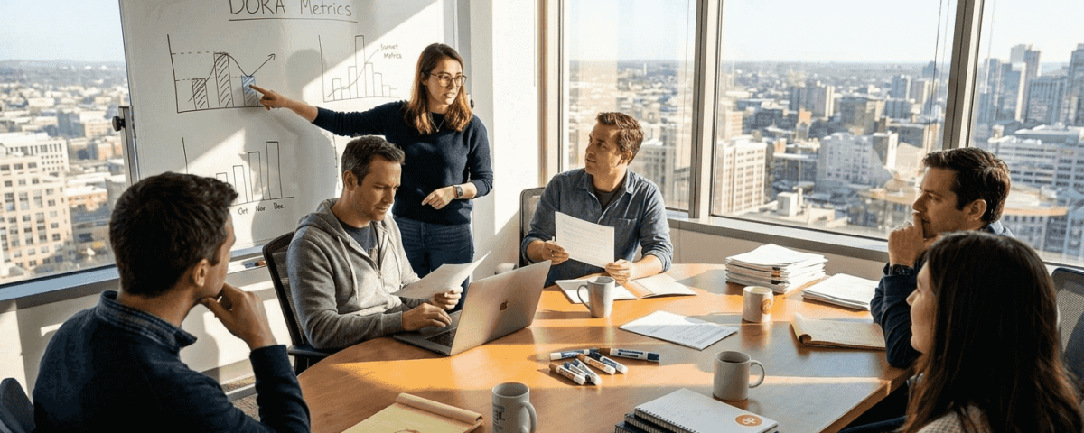 Engineering team discussing scalability benchmarks