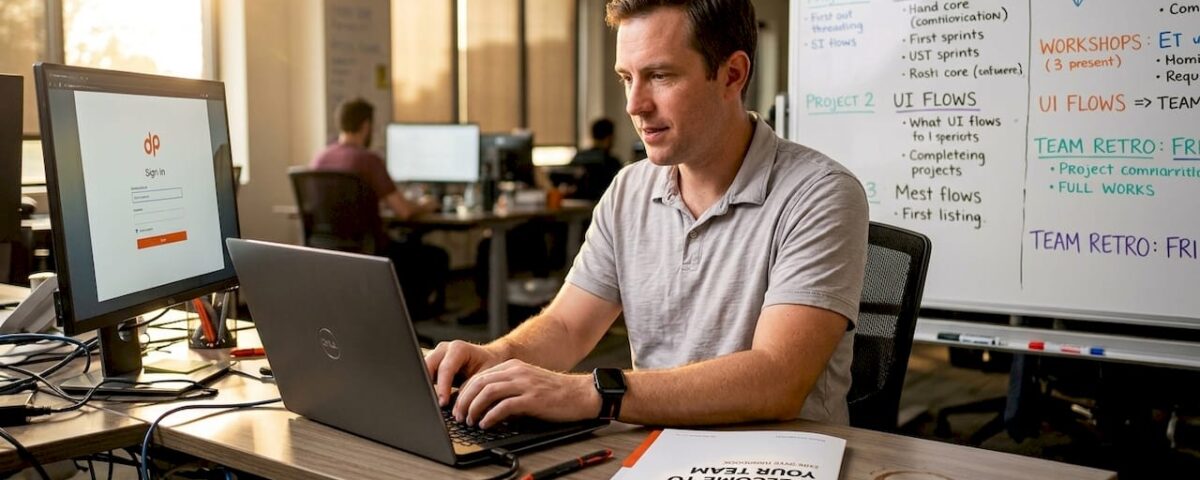 IT specialist beginning onboarding at company desk