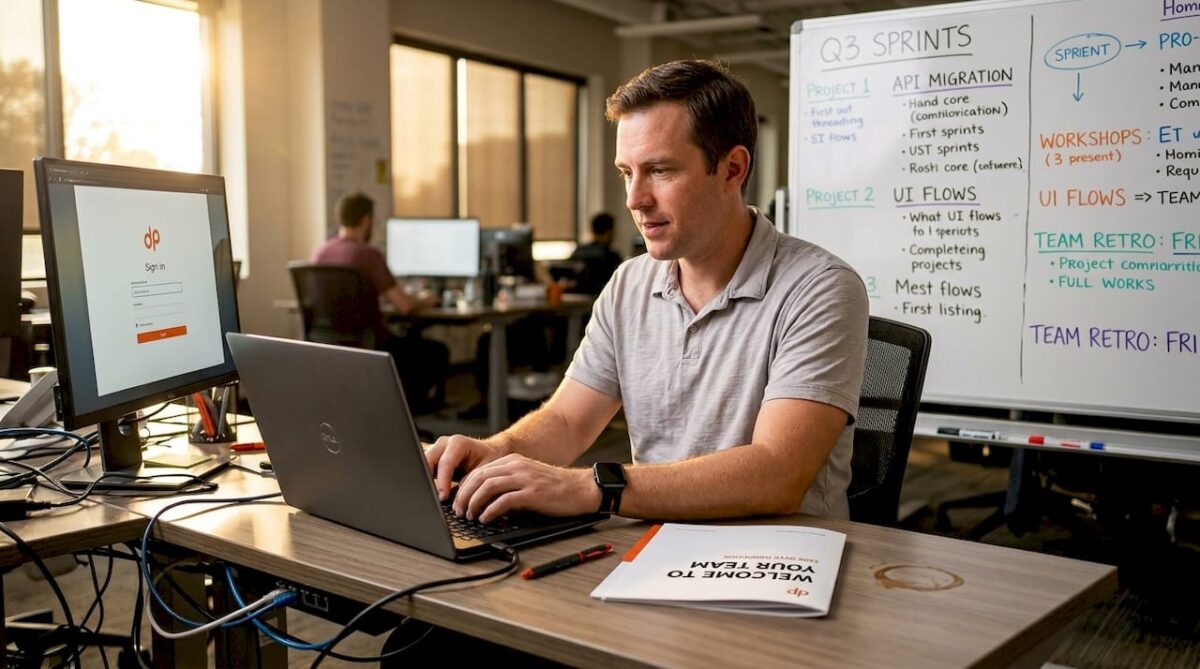 IT specialist beginning onboarding at company desk