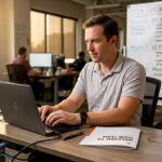 IT specialist beginning onboarding at company desk