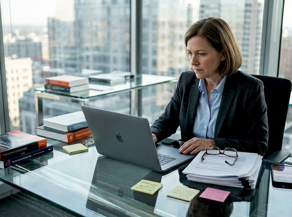 CTO reviewing cloud outsourcing plan at office desk