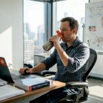 Engineering manager reviews workflow schedule in office