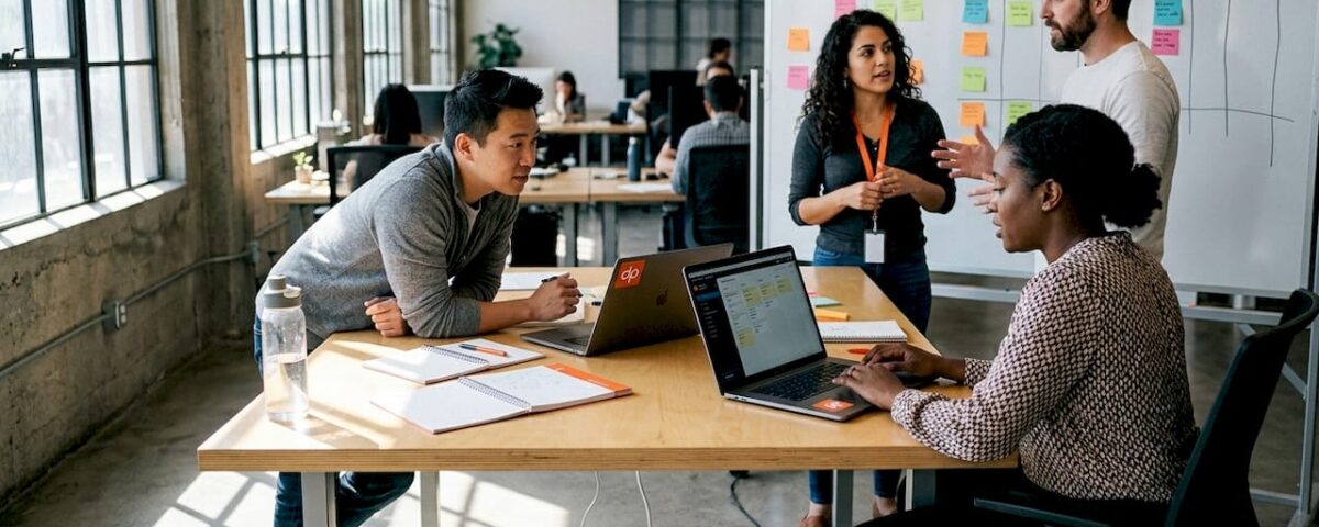 Agile IT team working on project sprint