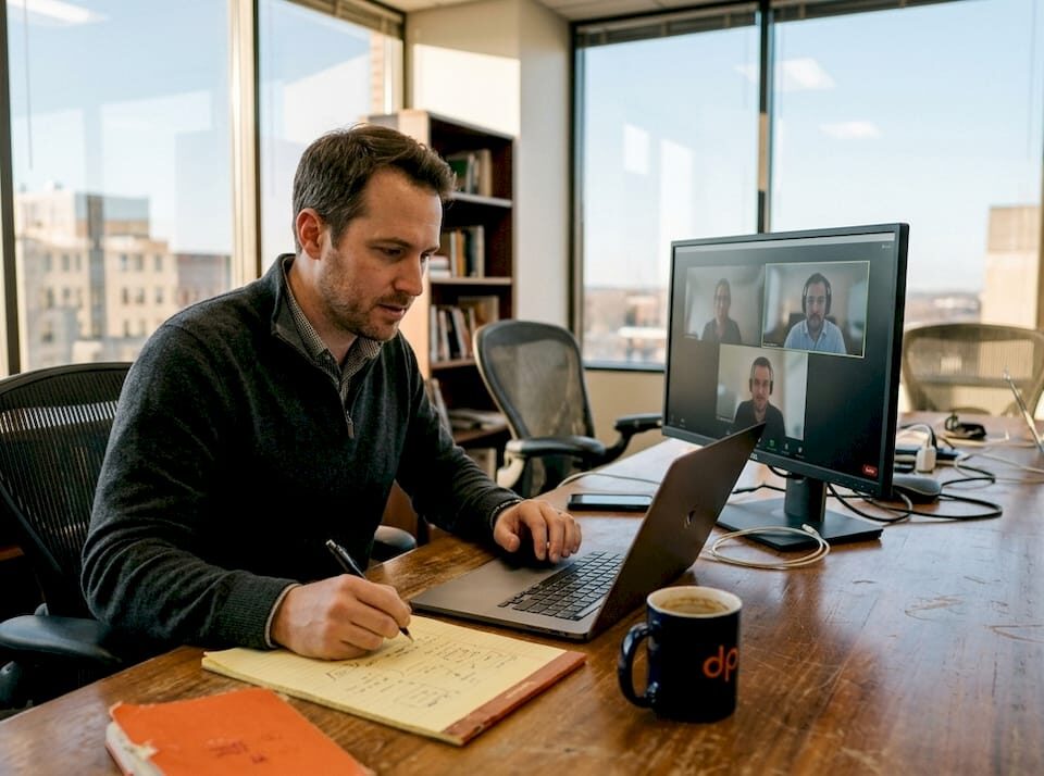 Tech lead running hybrid team meeting