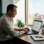 IT manager reviewing SLA contract in office