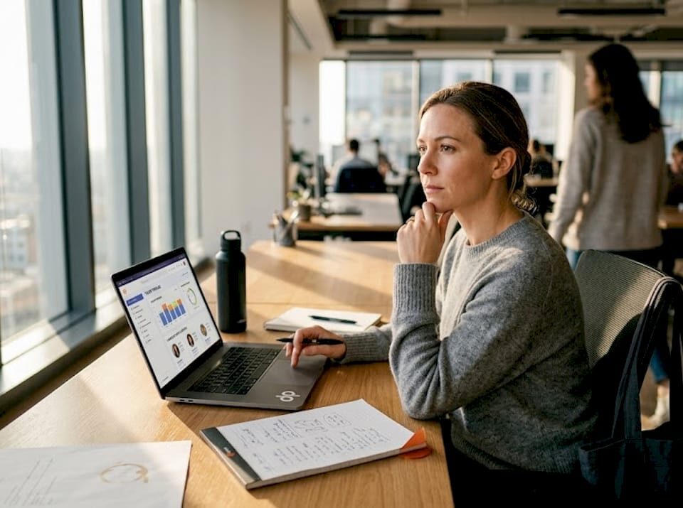 Hiring manager puzzling over tech recruitment dashboard