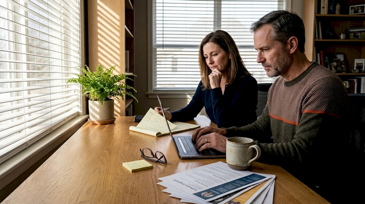 CEO and CTO reviewing resumes together at desk