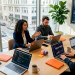 ML engineers collaborating in conference room workspace