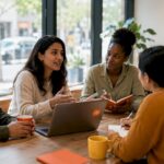 Global team in conference room collaborating
