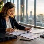 Project manager reviewing outsourcing transition plan