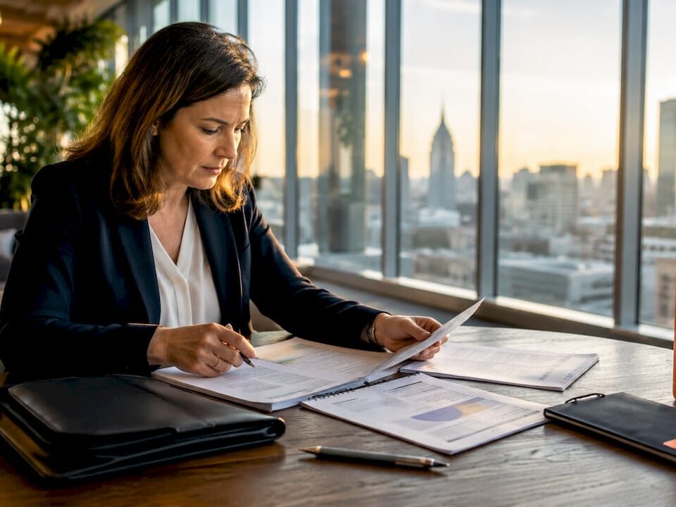 Project manager reviewing outsourcing transition plan