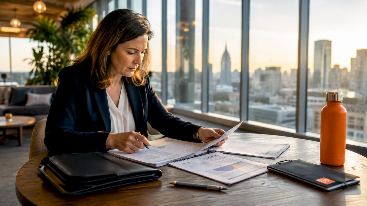 Project manager reviewing outsourcing transition plan