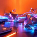 Abstract bright 3D shapes with neon glow representing planning