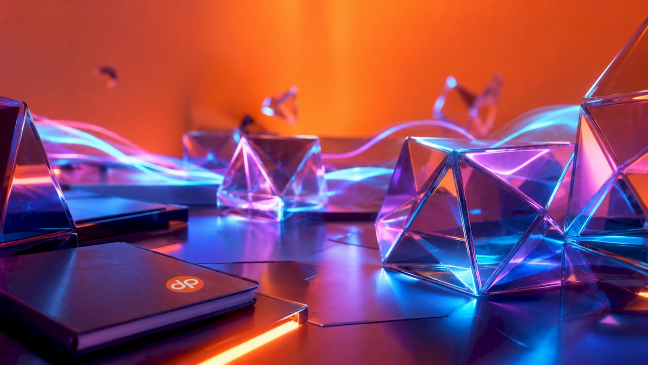Abstract bright 3D shapes with neon glow representing planning