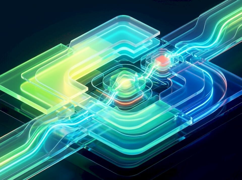 Bright abstract 3D digital network composition