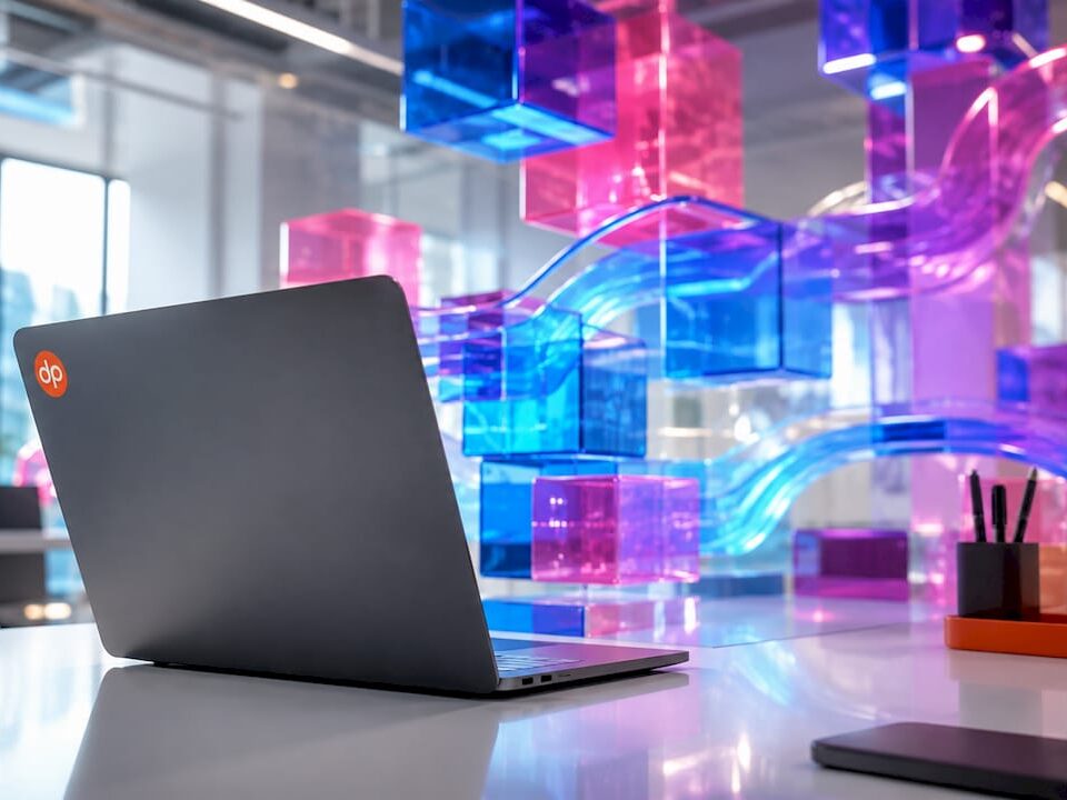 Abstract 3D glowing digital integration structure