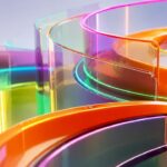 Bright 3D abstract tech shapes with glowing neon accents