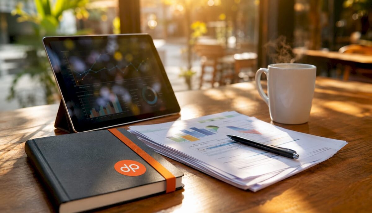 Digital tablet and RFP documents on glass table