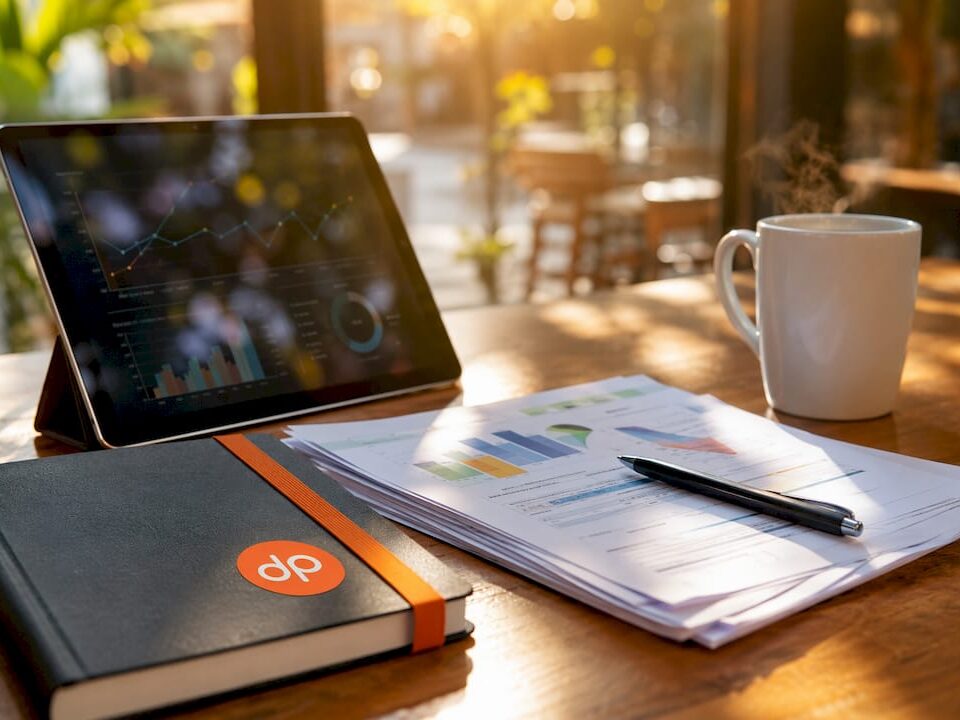 Digital tablet and RFP documents on glass table