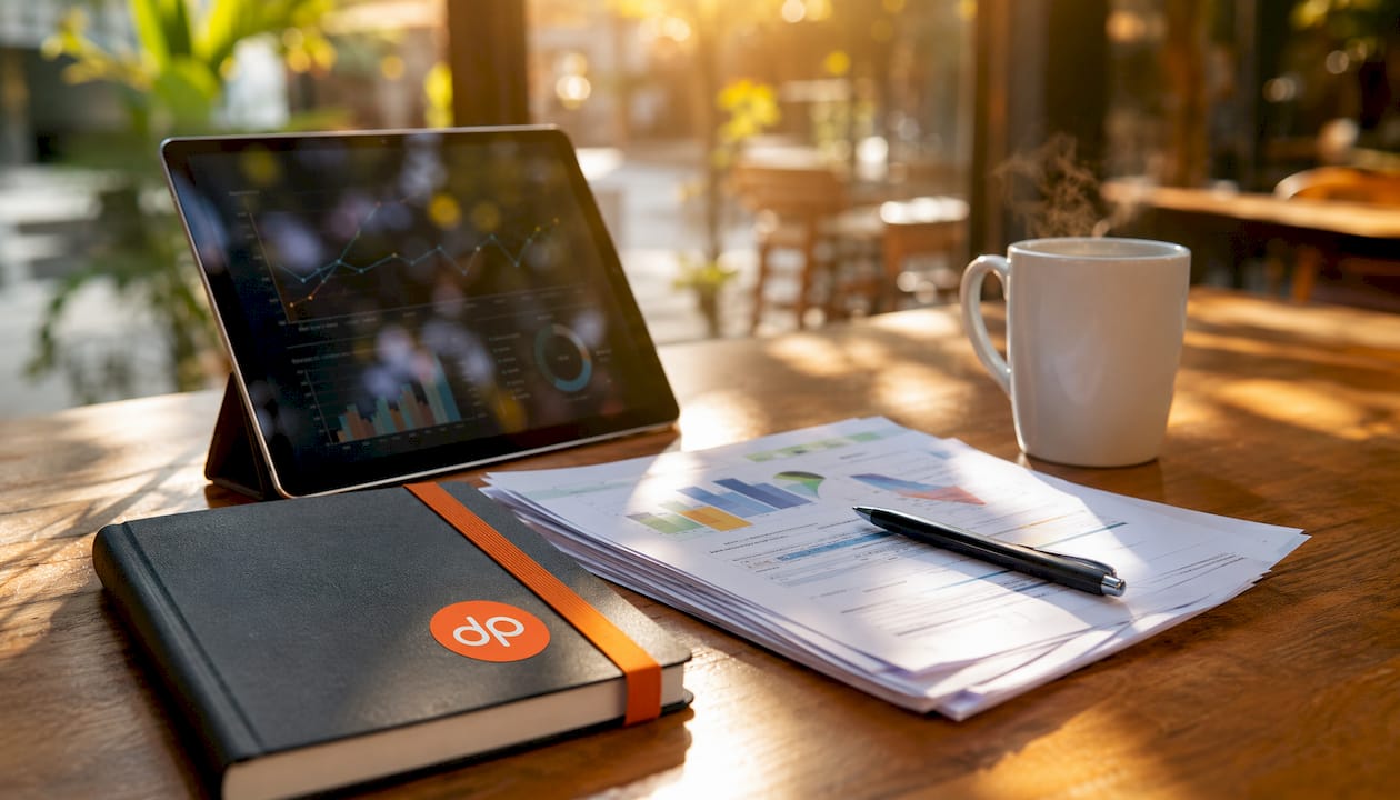 Digital tablet and RFP documents on glass table
