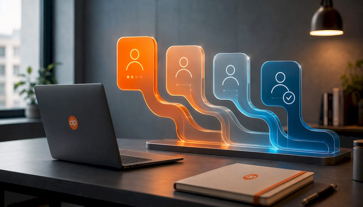 Bright futuristic 3D abstract shapes symbolizing hiring process