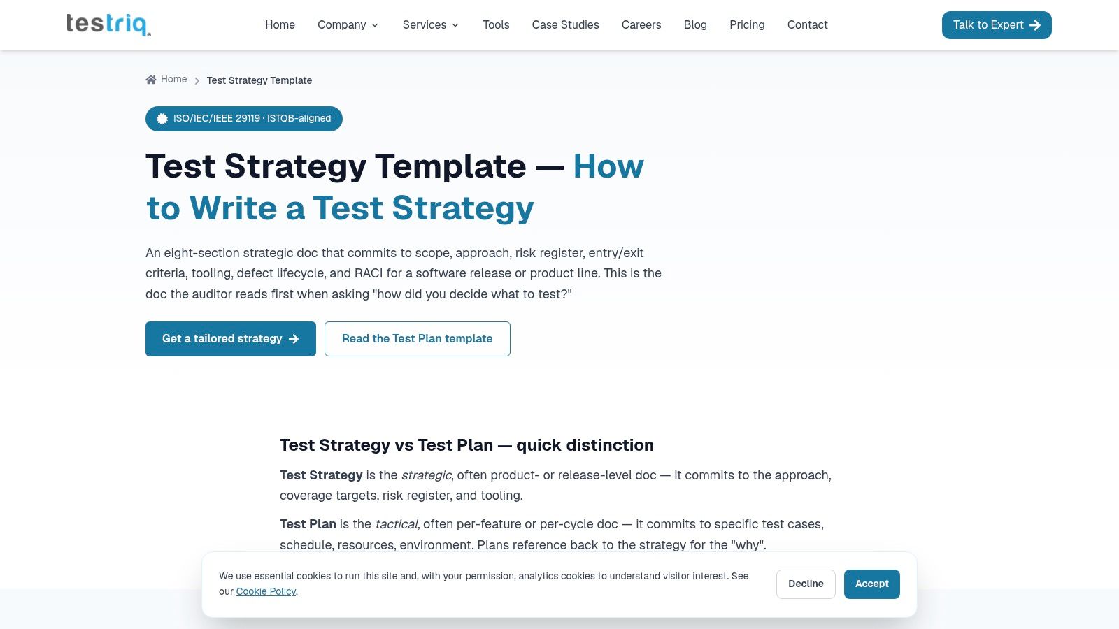 Testriq – Test Strategy Template (ISO/IEC/IEEE 29119 aligned)