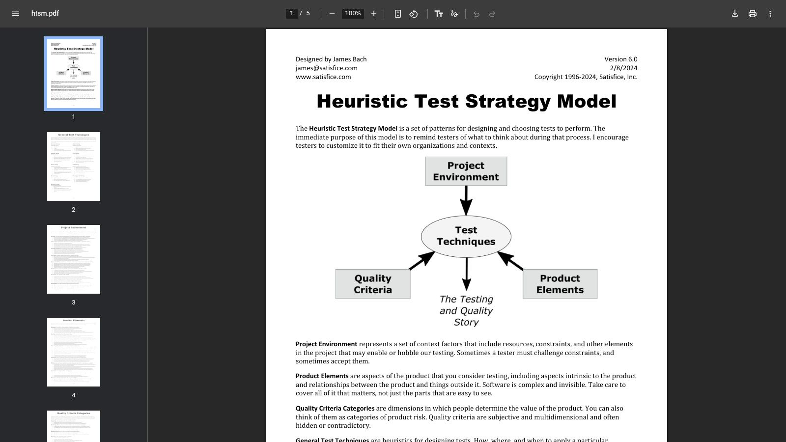Satisfice / DevelopSense – Heuristic Test Strategy Model (HTSM)