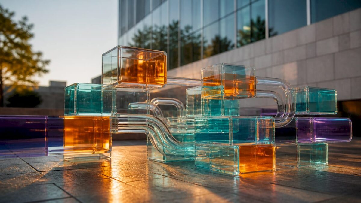 Abstract 3D glowing architecture shapes