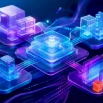 Abstract modular software architecture in glowing colors